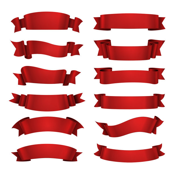 红丝带孤立逼真光泽图片下载