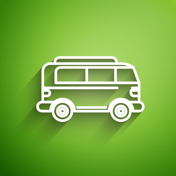 白色线复古小货车图标隔离在绿色图片下载