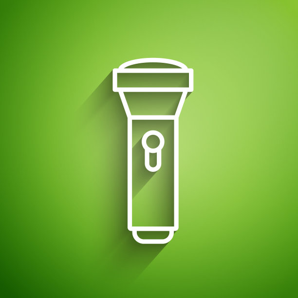 白色线手电筒图标隔离在绿色图片下载