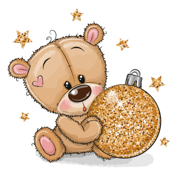 卡通泰迪熊与圣诞玩具上图片下载