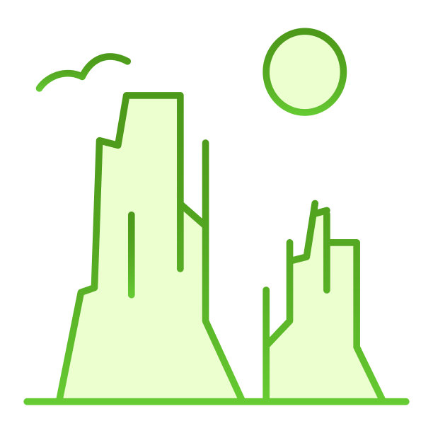 峡谷和太阳平坦图标岩石高原绿色图标图片下载