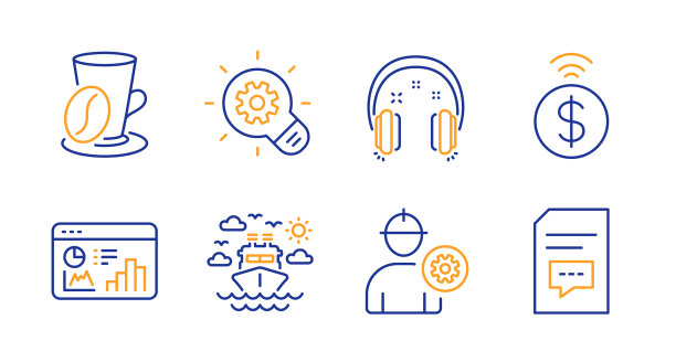 船旅行咖啡杯和工程师图标集图片下载