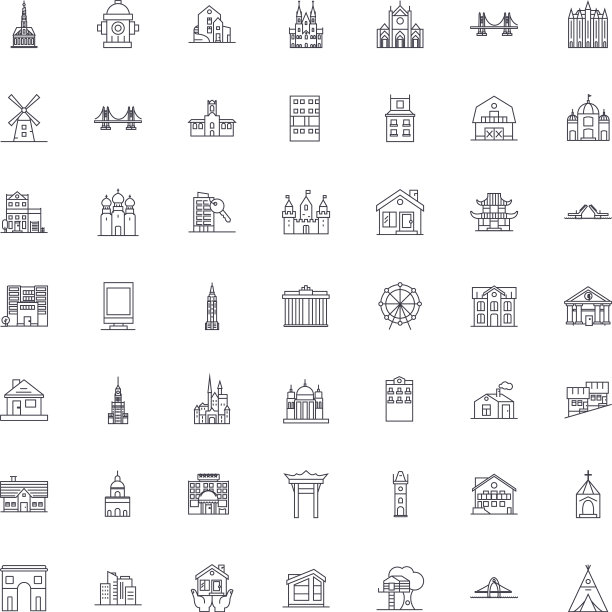 建筑集合线性图标标志符号图片下载