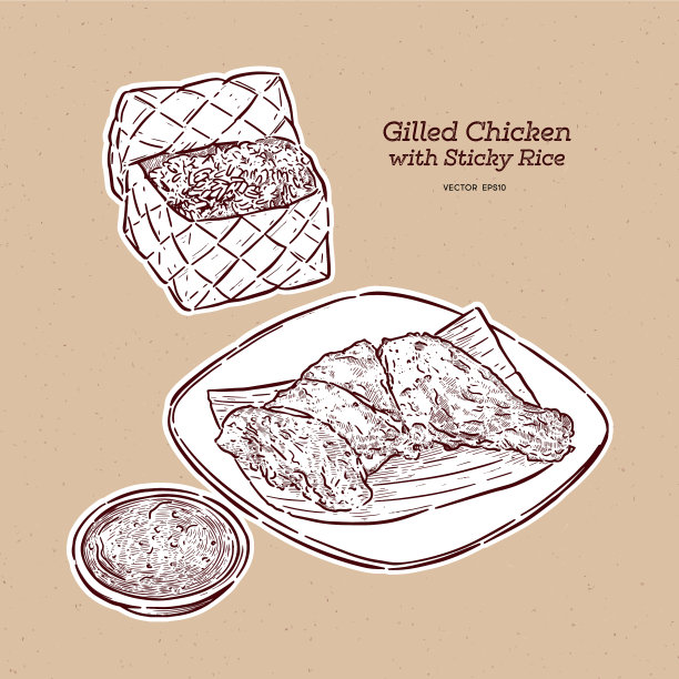 烤鸡用糯米手绘素描图片下载