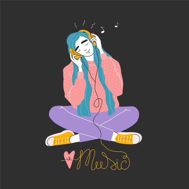 年轻女子戴着耳机听音乐图片下载