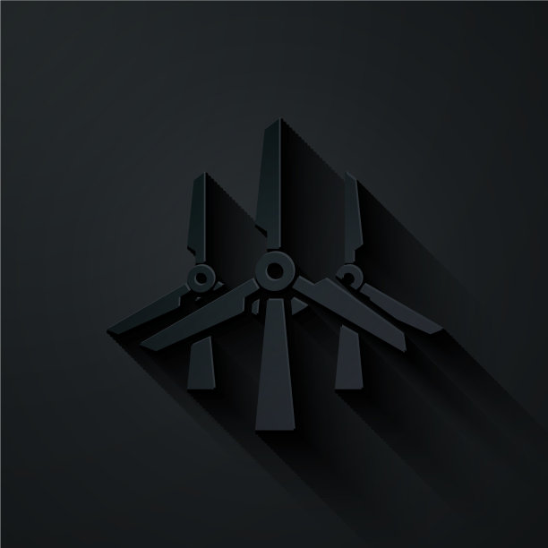 剪纸风力涡轮机图标孤立在黑色图片下载