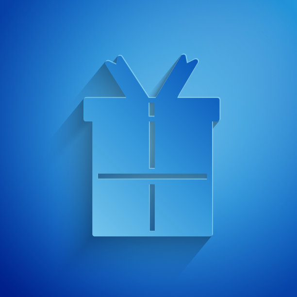 剪纸礼盒图标孤立在蓝色图片下载