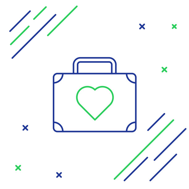 蓝、绿线旅行箱，用心旅行图片下载