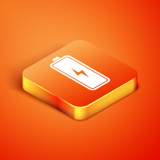 等距电池图标隔离在橙色上图片下载