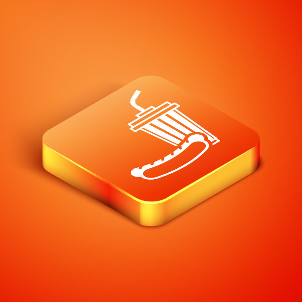 等距苏打和热狗图标孤立在橙色图片下载