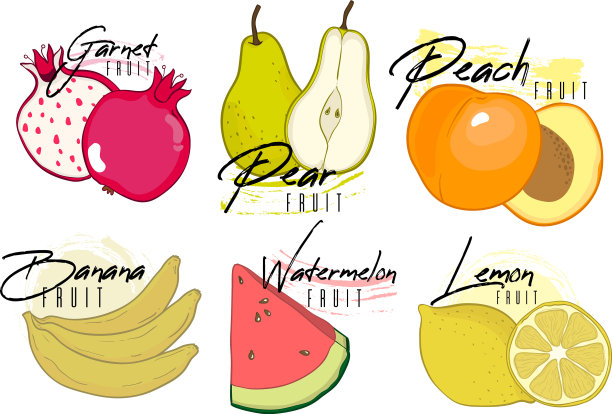 设置彩色卡通维生素水果图标图片下载