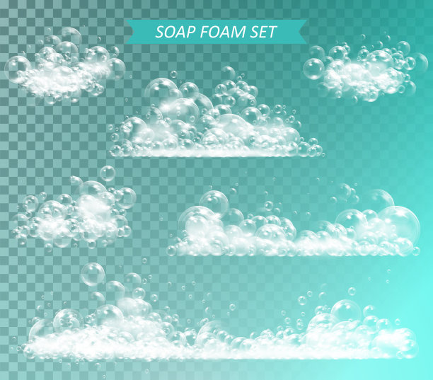 肥皂泡沫与气泡隔离矢量插图上透明的背景图片下载