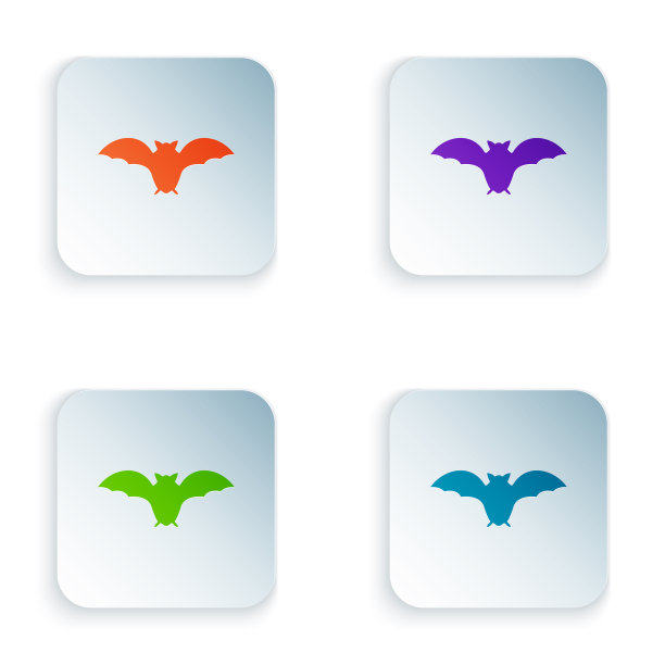 彩色飞行蝙蝠图标孤立在白色背景图片下载