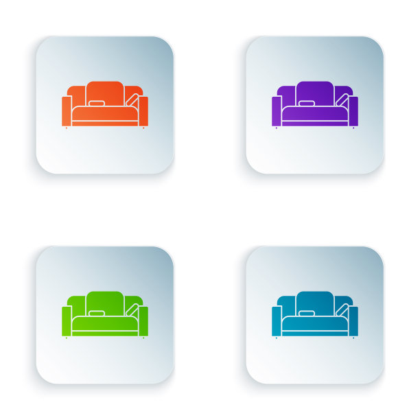 彩色沙发图标孤立在白色背景设置图片下载