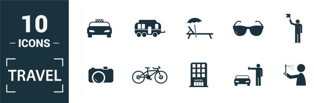 旅行图标集包括创意元素指南针图片下载