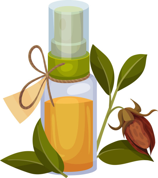 带有标签和荷荷巴分支的荷荷巴油瓶图片下载