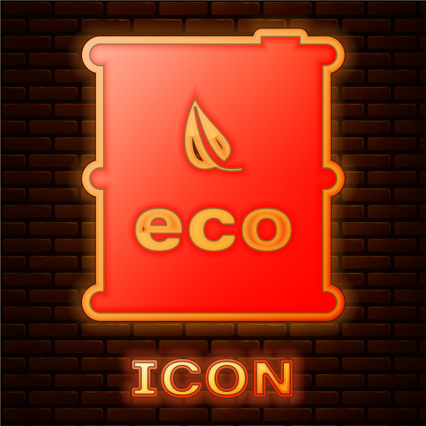 发光的霓虹灯生物燃料桶图标隔离图片下载