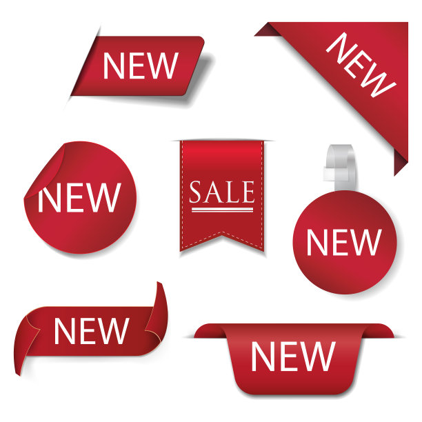 新的标签丝带和旗帜孤立在白色图片下载