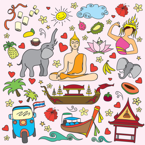 我喜欢泰国设置泰国颜色的图标和符号图片下载