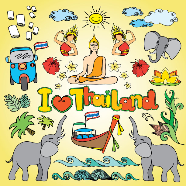 我喜欢泰国设置泰国颜色的图标和符号图片下载