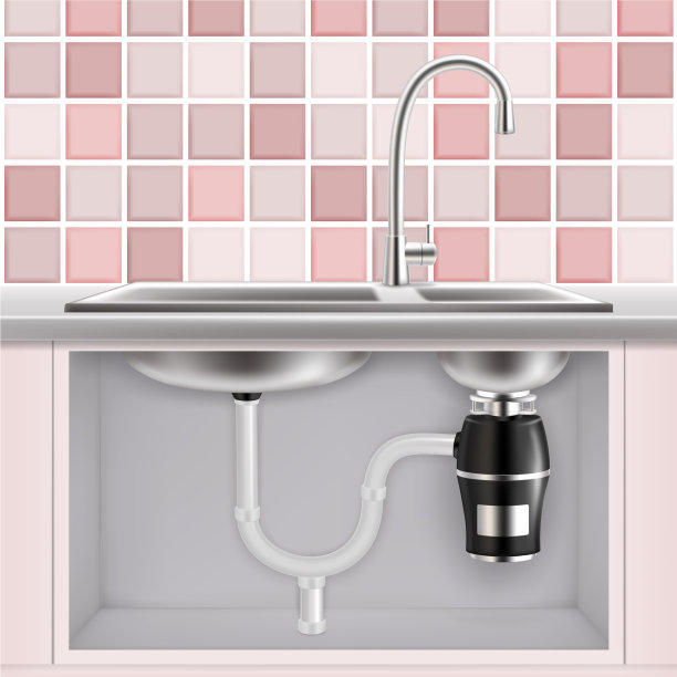 厨房水槽下面的食物垃圾处理器图片下载