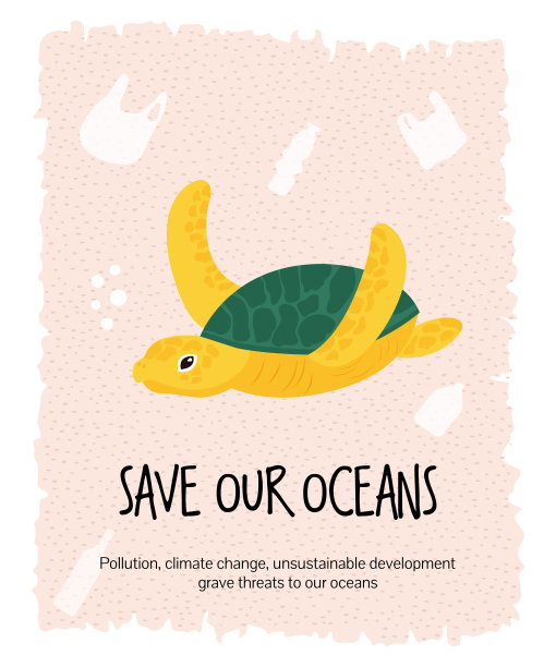 绘有海龟的生态海报图片下载