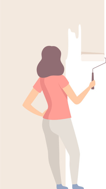 女人用象牙滚轴涂墙图片下载