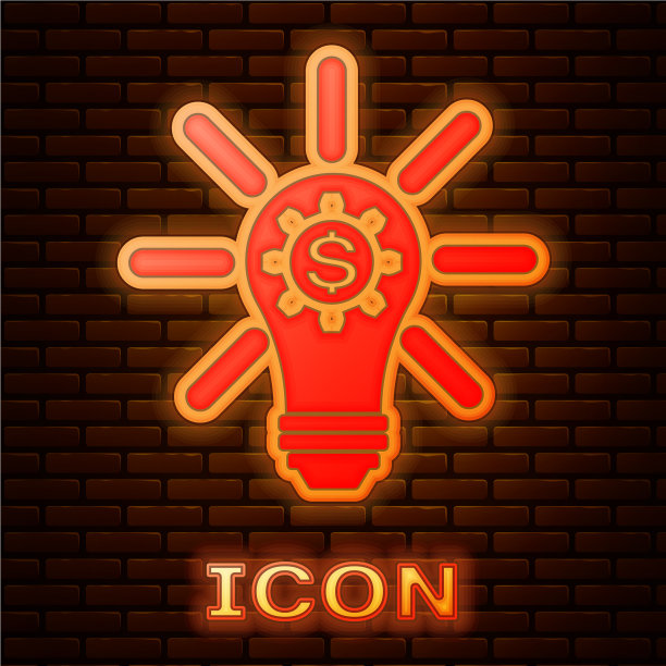 发光的霓虹灯灯泡，里面有齿轮图片下载