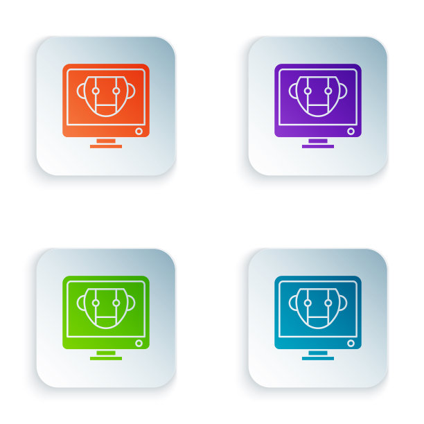 彩色机器人图标隔离在白色背景图片下载