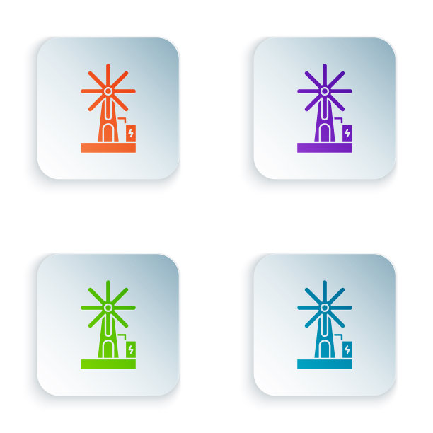 颜色风力涡轮机图标孤立在白色图片下载