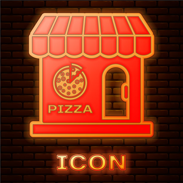发光的霓虹灯披萨建筑外立面图标图片下载