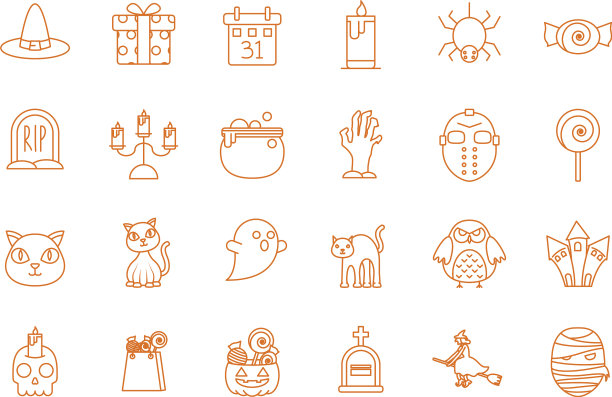 万圣节庆祝图标设置颜色线快乐图片下载