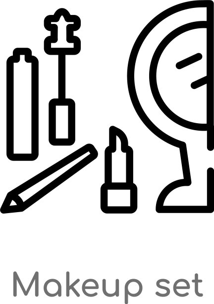 轮廓化妆集图标孤立黑色简单图片下载