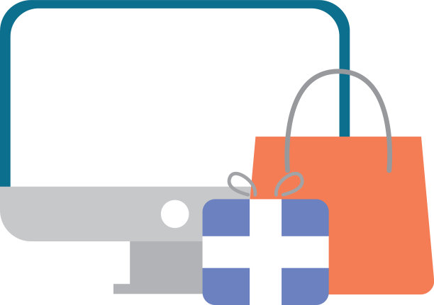 台式电脑，礼品和购物袋图片下载