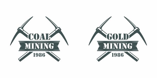 交叉十字镐的一套黑白插图，白色背景上的文字。图片下载