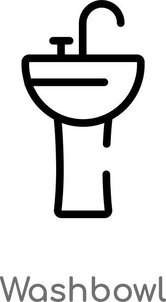 轮廓洗脸盆图标孤立黑色简单线条图片下载
