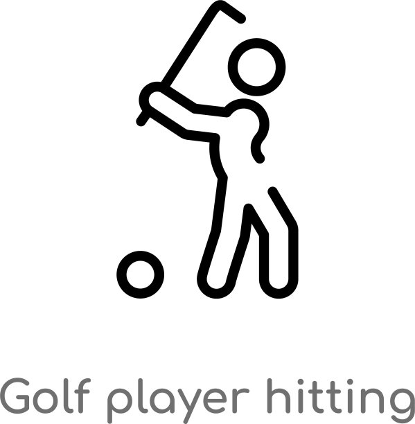 轮廓高尔夫球员击中图标孤立的黑色图片下载