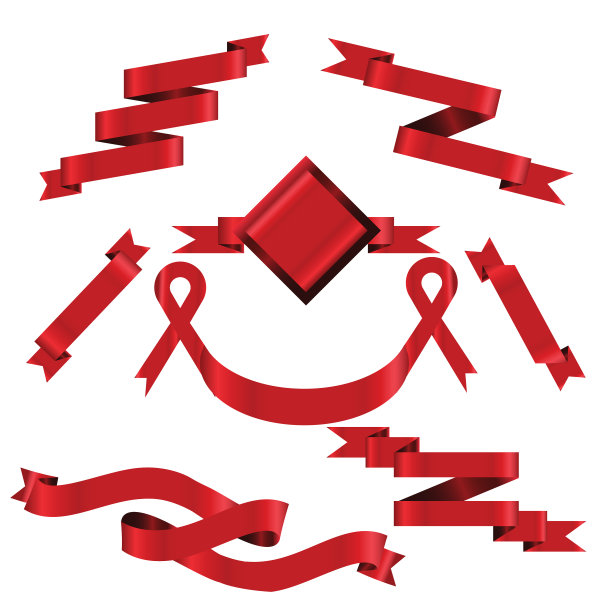 红丝带设置在孤立的庆祝和图片下载