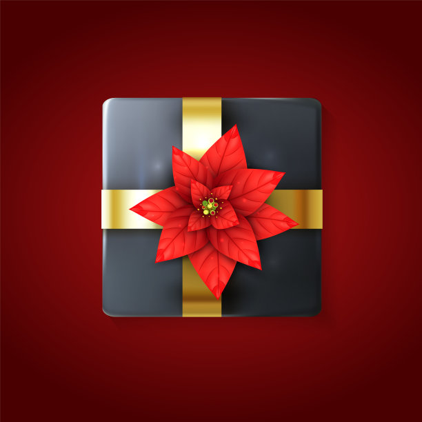 3d礼盒与现实的一品红花和图片下载