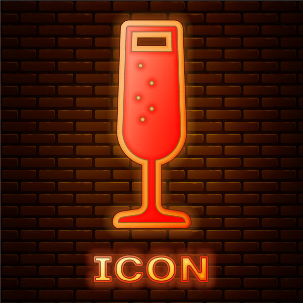 发光的霓虹灯玻璃香槟图标隔离图片下载