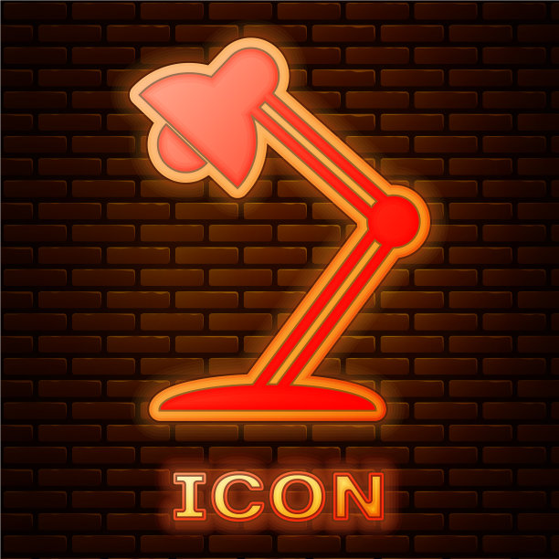 发光的霓虹灯图标孤立在砖块上图片下载