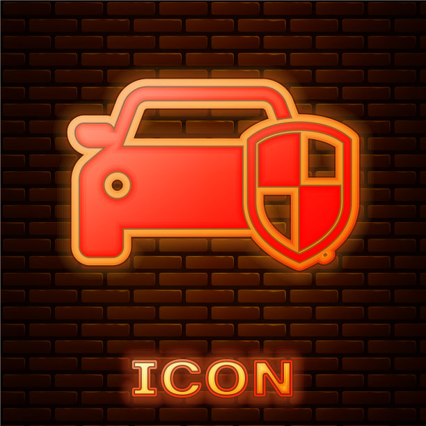 发光的霓虹灯汽车保护或保险图标图片下载