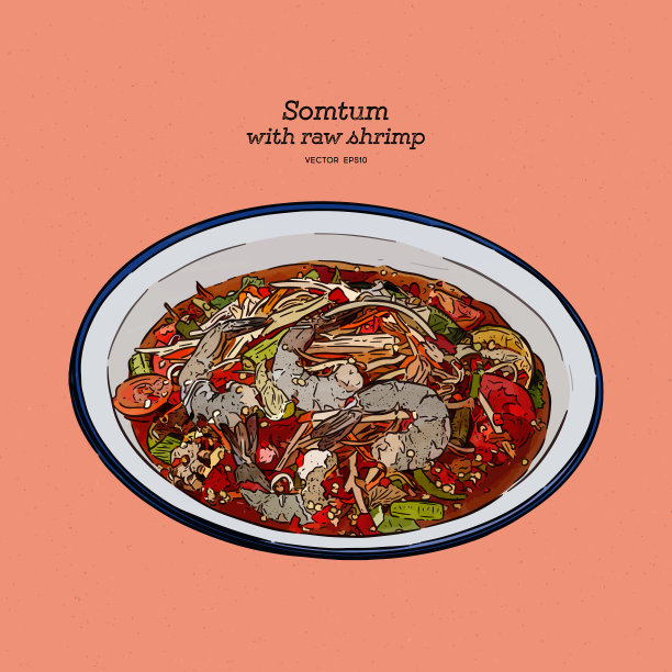 辣木瓜沙拉，新鲜生虾或图片下载