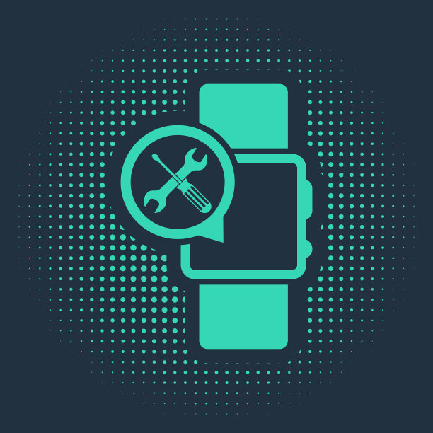 绿色智能手表，螺丝刀和扳手图标图片下载