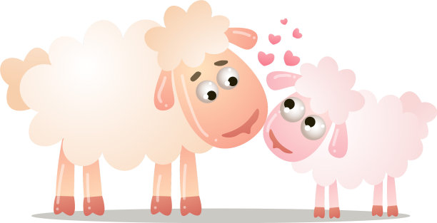 可爱的绵羊和一个婴儿站在一起图片下载