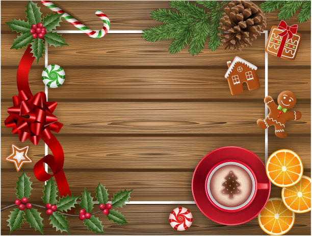 木制背景上的圣诞装饰图片下载