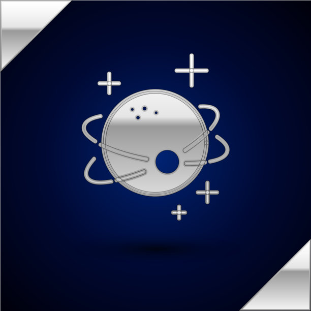 银色行星图标孤立在深蓝色图片下载