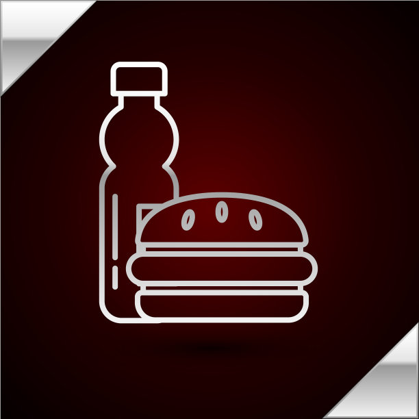银线瓶装水和汉堡图标图片下载