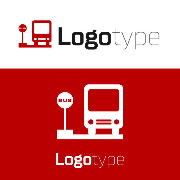 红色巴士站图标孤立在白色背景图片下载