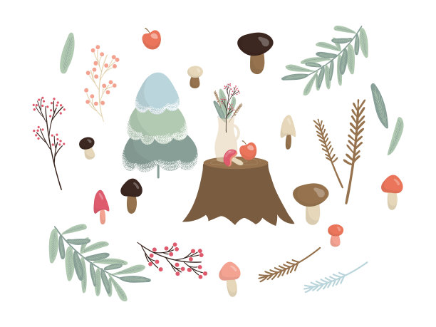设置冬季森林元素收集圣诞节图片下载